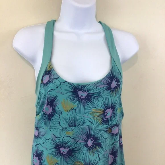 Patagonia Blue Floral Print Thin Strap Dress with Built in Bra - Picture 2 of 6